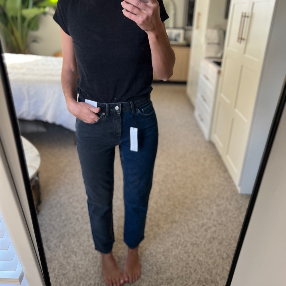 NWT TOPSHOP Color Block Straight Leg Crop Jeans, Size 28/US 6, $80